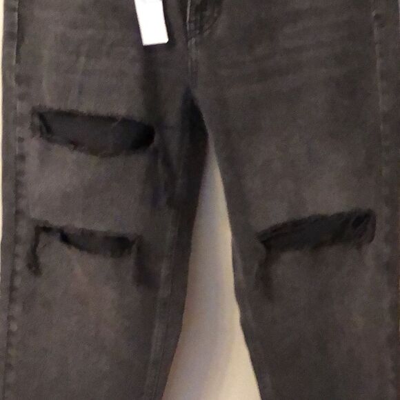 TOPSHOP SIZE 6 TALL HIGH WAISTED TAPERED LEG WASHED BLACK MOM JEANS - Picture 4 of 11